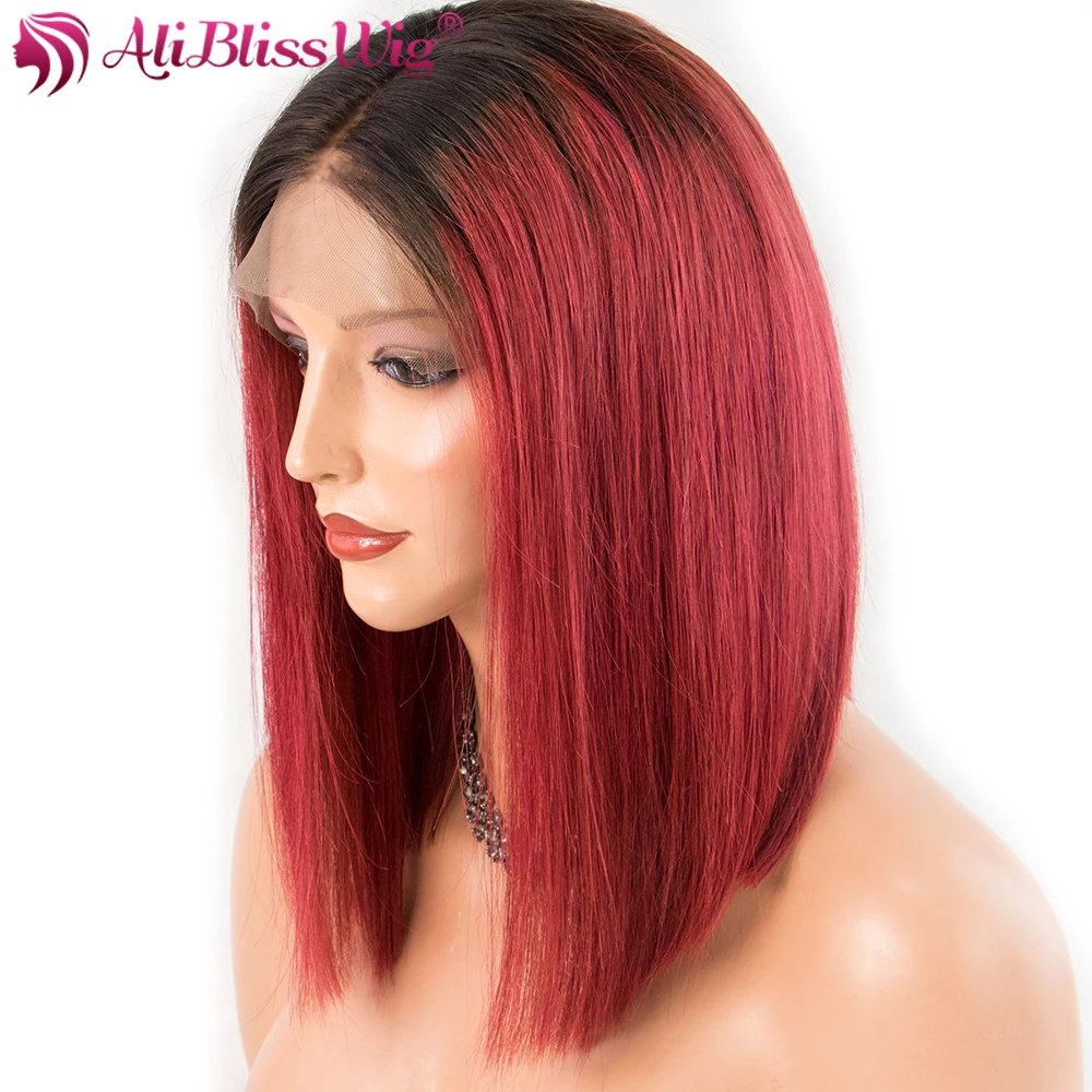 AliBlissWig Short Bob Human Hair Wigs Ombre Lace Front Wigs Brazilian Remy Hair Middle Part 130