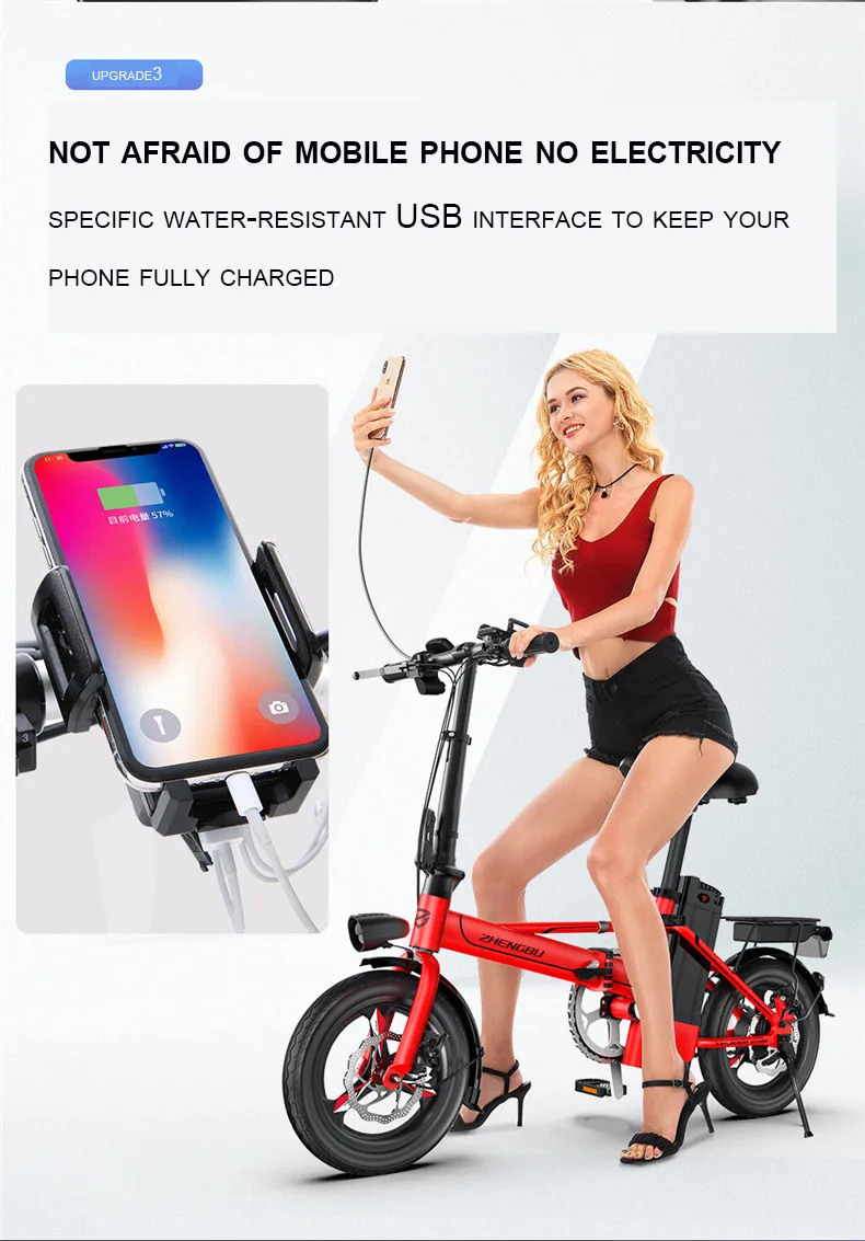 Excellent 14inch electric bicycle 48V400W high speed lithium battery city ebike range 60-100km Adult male female electric commuter ebike 8
