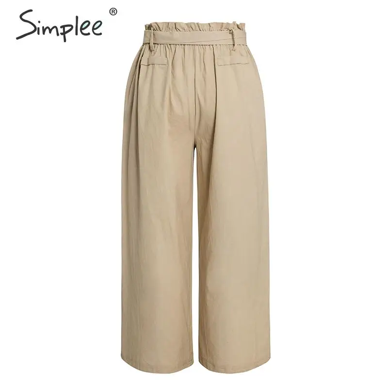 Женские льняные хлопковые штаны Simlee, летние повседневные брюки большого размера с широкими штанинами, свободные штаны сплошного цвета с поясом