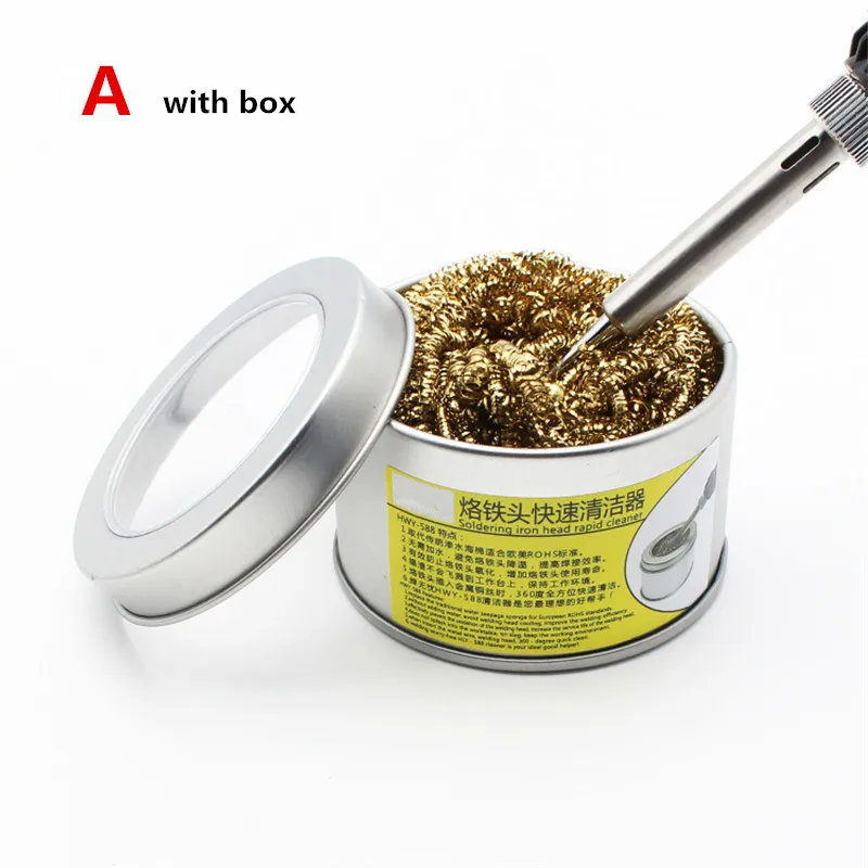 electronics soldering kit Desoldering Soldering Iron Mesh Filter Cleaning Nozzle Tip Copper Wire Ball Clean Ball Dross Box Soldering Tip Cleaner electric soldering irons