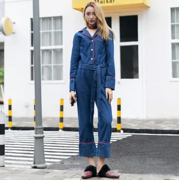 

Sexy Denim Jumpsuit Women Romper Long Sleeve Belt spring Autumn Jeans Jumpsuit Female 2019 Streetwear Overalls 440