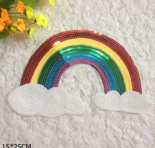 

1Pcs Rainbow Sequins Patch For Clothes T-shirt Iron On/Sew On Sequined Patch Embroidery Appliques DIY Decoration Patches