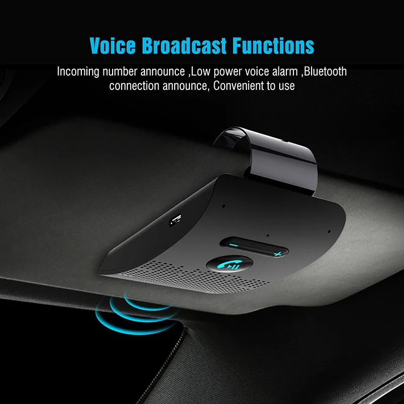 ONEVER беспроводной автомобильный Bluetooth V5.0 Bluetooth громкой связи автомобильный комплект беспроводной Bluetooth спикер телефон солнцезащитный козырек клип динамик телефон