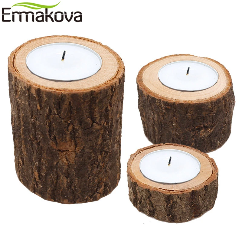 

ERMAKOVA Tea Light Candle Holder Wooden Candle Holder Succulent Planter for Rustic Wedding Party Birthday Holiday Decoration