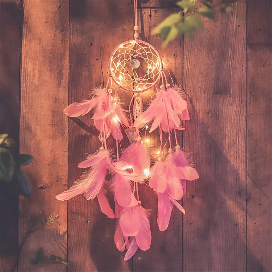 Feather dreamcatcher led lights pink