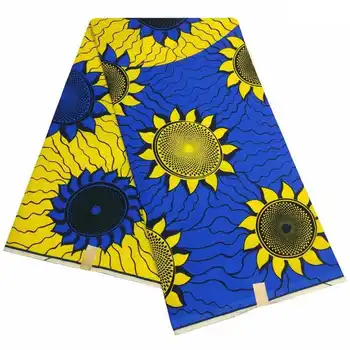 

gold and blue african fashion ankara wax print fabric high quality veritable real blcok wax fabric by 6 yards