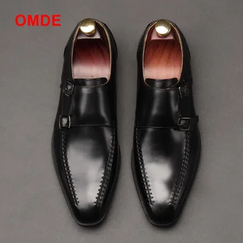 

OMDE Goodyear Genuine Leather Formal Shoes Men Dress Shoes Handmade Double Monk Strap Office Shoes Slip-on Leather Loafers