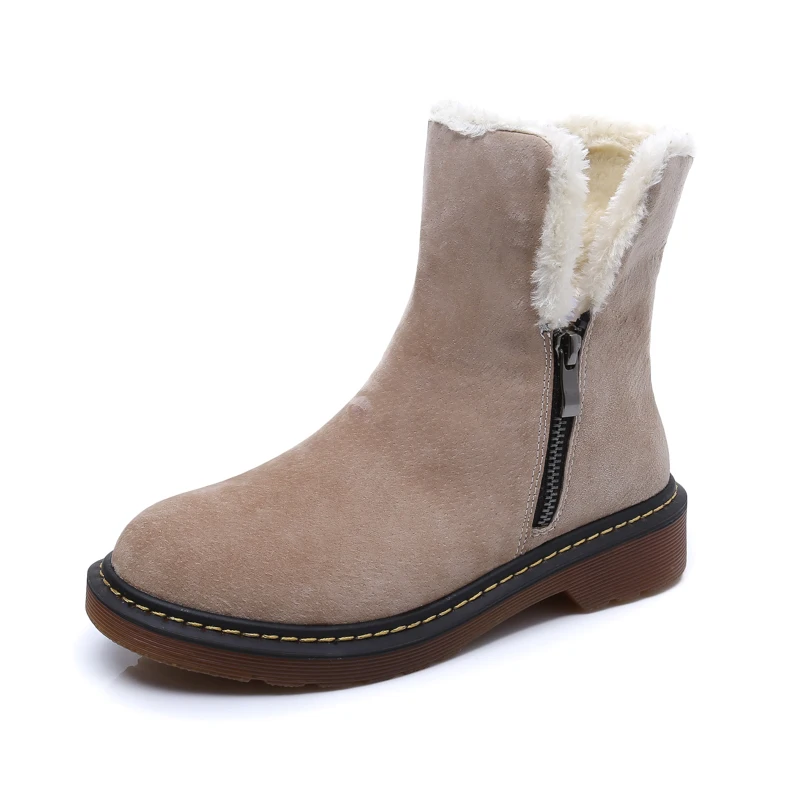 Fashion Autumn Winter Boots Fur Genuine Leather Suede Brand New Women Flats Snow Boots Plush Warm
