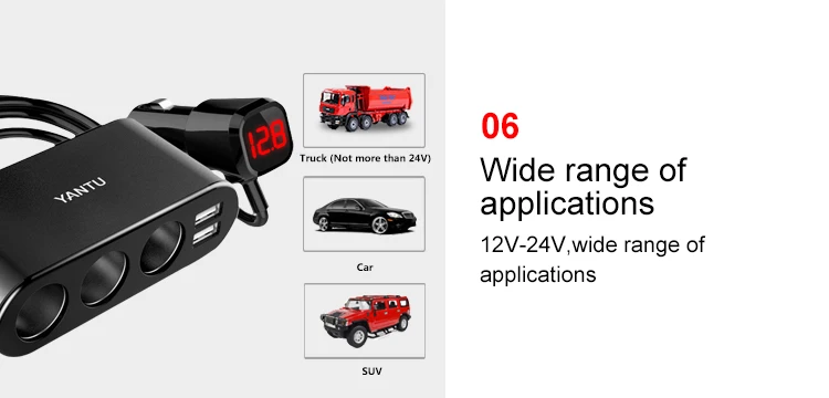 YANTU 2USB порт 3 Способ автомобильного прикуривателя розетка разветвитель зарядное устройство DC 12~ 24 В прикуриватель розетка черный с Вольтметр ЖК-дисплей