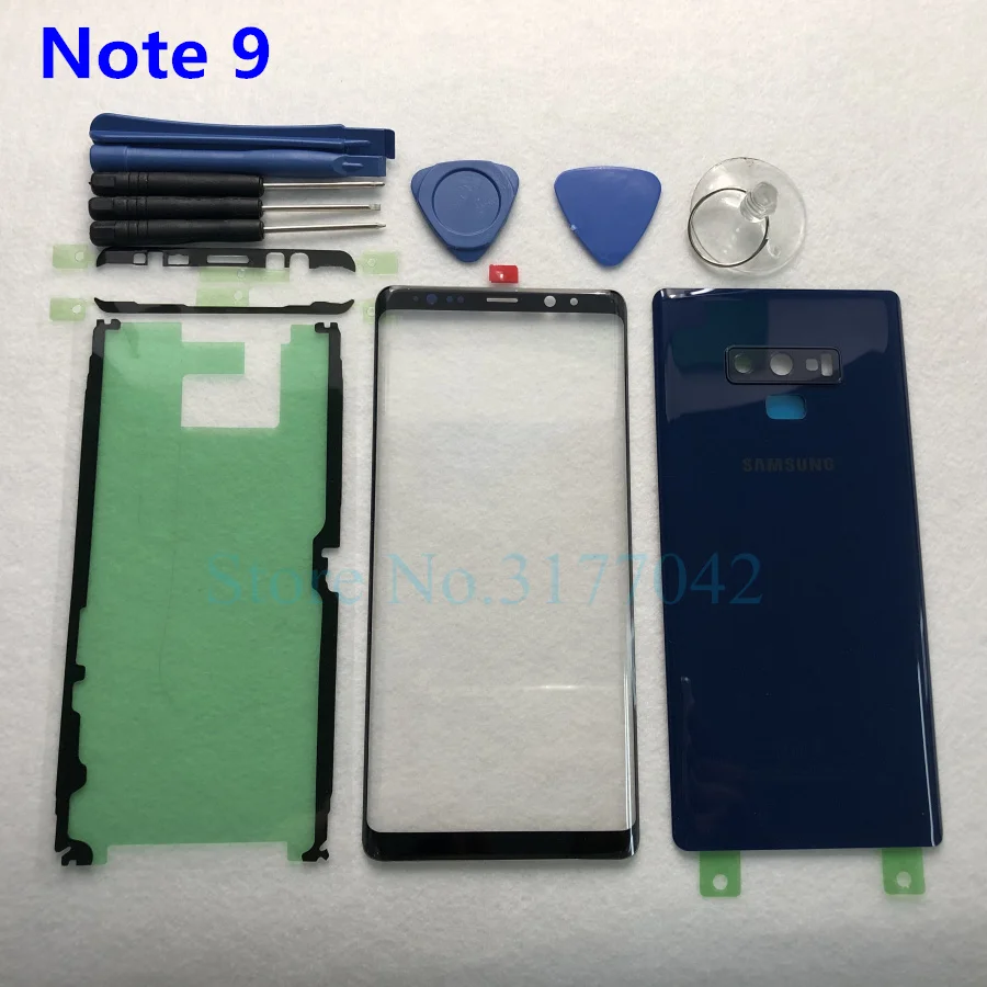 Для samsung Galaxy Note 8 N950 N950F Note 9 N960 N960F Передняя Сенсорная панель внешняя линза+ задняя крышка аккумулятора Задняя стеклянная крышка корпуса