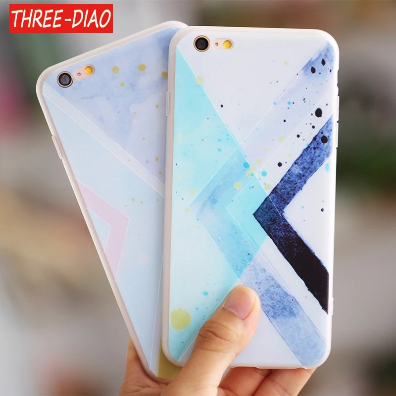 Koop THREE DIAO Relief Scrub Telefoon case Voor iphone 7 7 plus 8 8 plus X Case Voor iphone 5 5 s SE 6 6 S Plus ultradunne TPU Telefoon gevallen