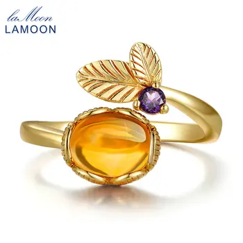 

LAMOON 100% Real 925 Sterling Silver Jewelry 2ct Natural Oval Stone Citrine Wedding Party Rings For Women Fine Bijoux LMRI015