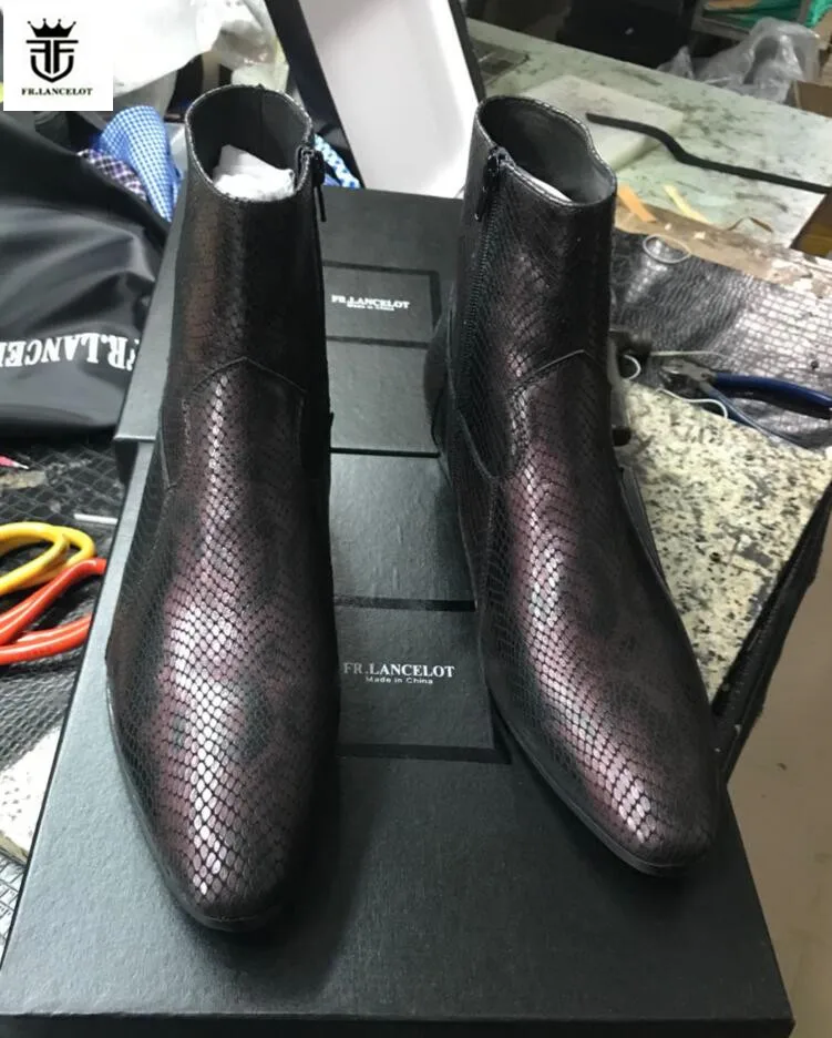 FR. LANCELOT/ г., новые ботильоны высококачественные кожаные ботинки со змеиным принтом мужские короткие сапоги в винтажном стиле мужские разноцветные ботинки на молнии