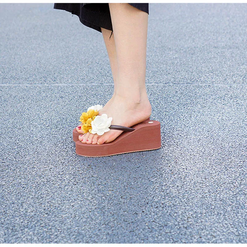 Flower Decoration New 2018 Women Wedge Sandals High Heels Comfortable Wearing Flip Flops Outside Home Slippers Shoes Woman Girls (8)