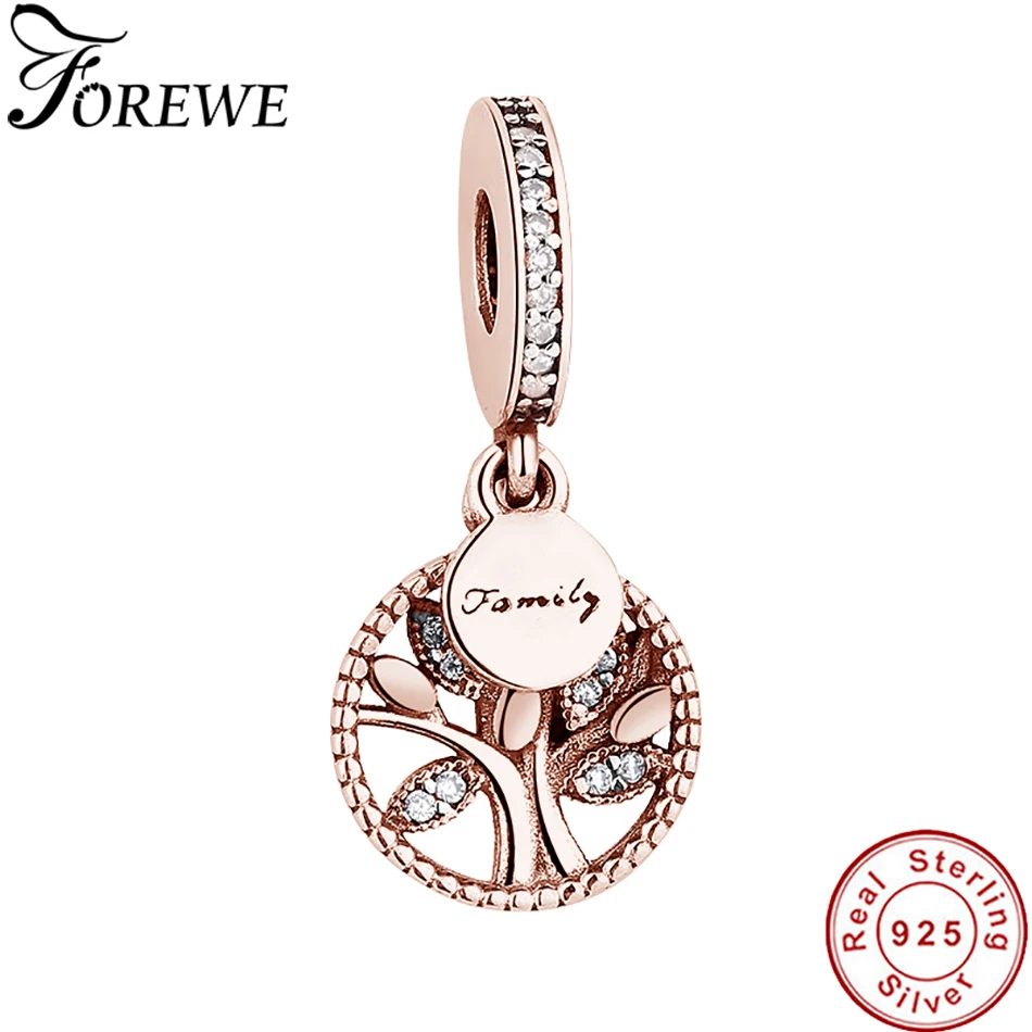 

925 Sterling Silver Family Tree Charm Rose Gold Beads Charms Fit Original Pandora Bracelet Necklace Authentic Jewelry Making