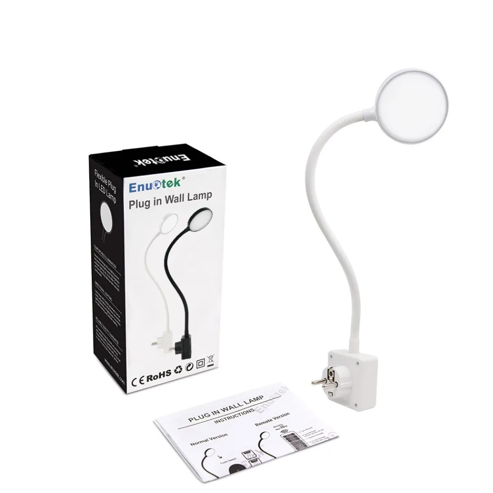 Lampara de Noche Luz Nocturna de Pared LED Regulable Flexible con Enchufe y Interruptor Tactil 4W 350Lm Iluminaci/ón Blanca Natural 5000K Sin Funci/ón de Control Remoto Lot de 1 de Enuotek