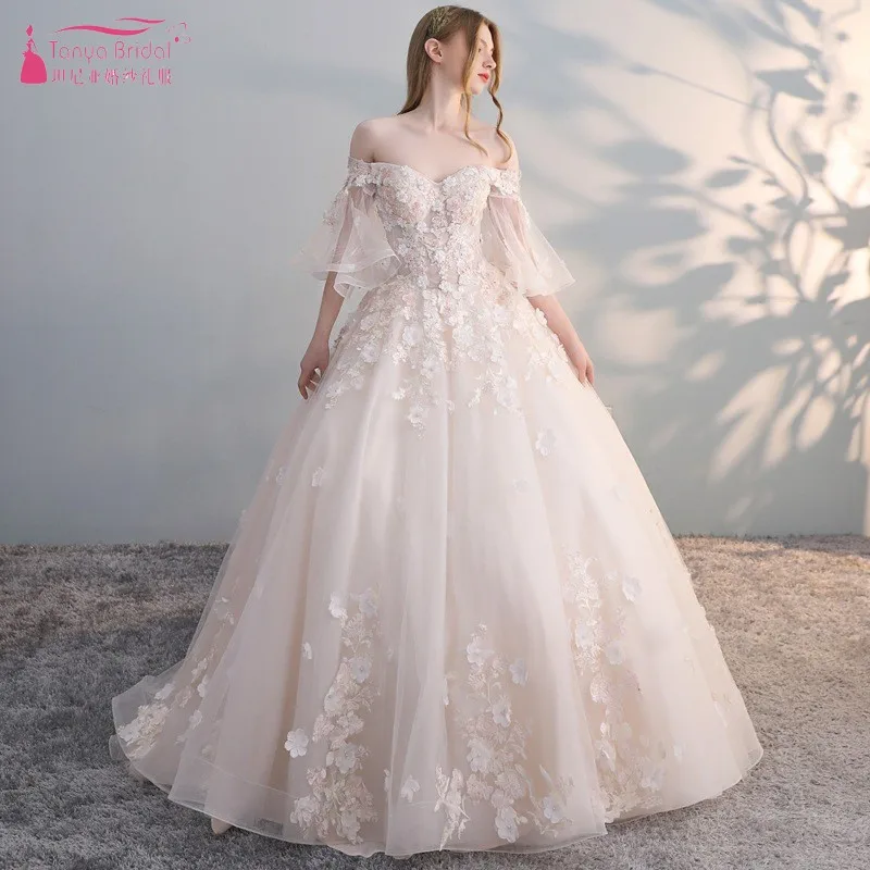 

TANYA BRIDAL New Elegant Appliques Beading Wedding Dresses A-line Sweetheart Lace up Bridal Gowns Country Bohemian Styles JQ436