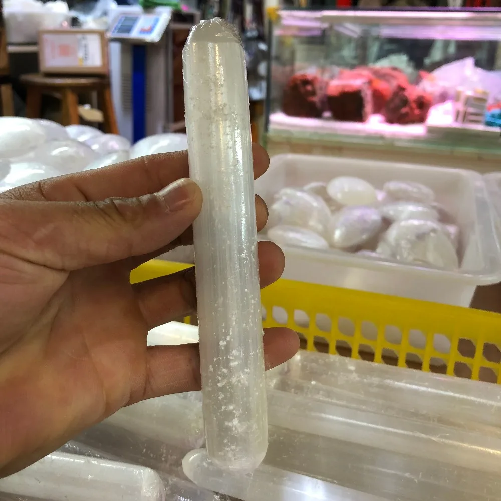 

1pcs Natural selenite polishing rod dot spirit chakra quartz crystal treatment