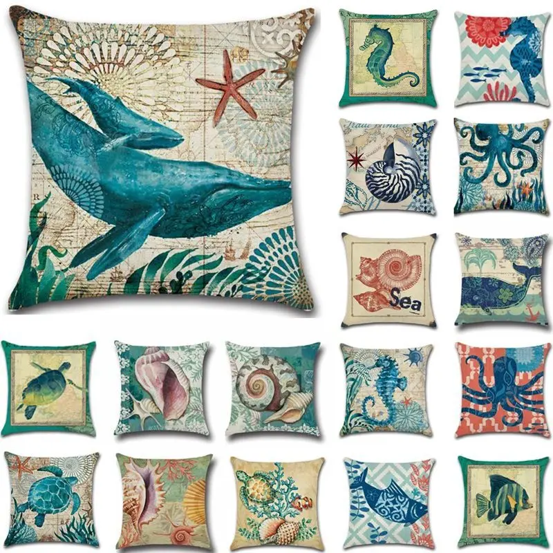 

1Pcs Starfish Turtle Ocean Pattern Cotton Linen Throw Pillow Cushion Cover Car Home Decoration Bed Decorative Pillowcase 40018