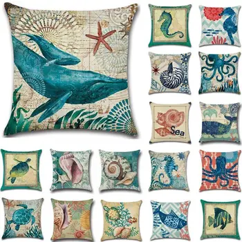 

1Pcs Starfish Turtle Ocean Pattern Cotton Linen Throw Pillow Cushion Cover Car Home Decoration Bed Decorative Pillowcase 40018
