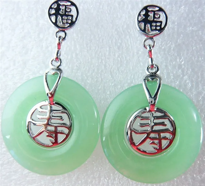 

3 choices Wholesale light green/green Natural jade chinese character fu &shou lucky earring#003