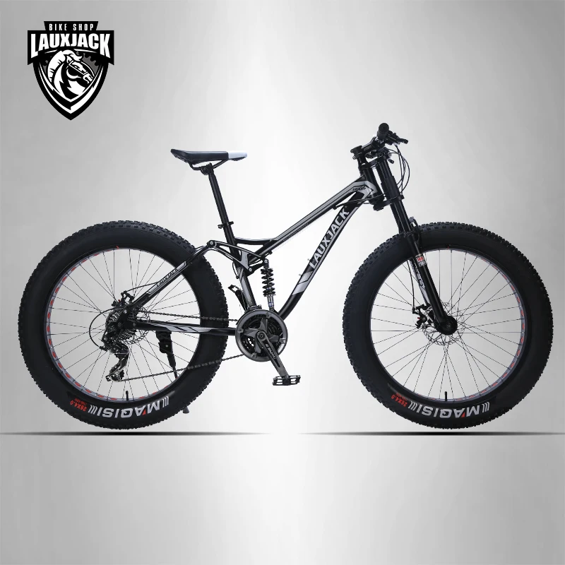 Best LAUXJACK Mountain bike steel frame 24 speed Shimano mechanical brakes 26 "x4.0 wheels long fork FatBike 0