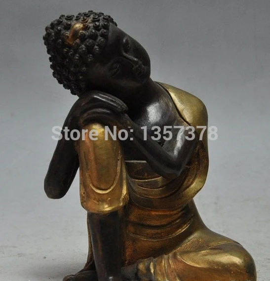 

shitou 00594 7" Tibet Carved Bronze Gild Serene rest Sakyamuni buddha statue
