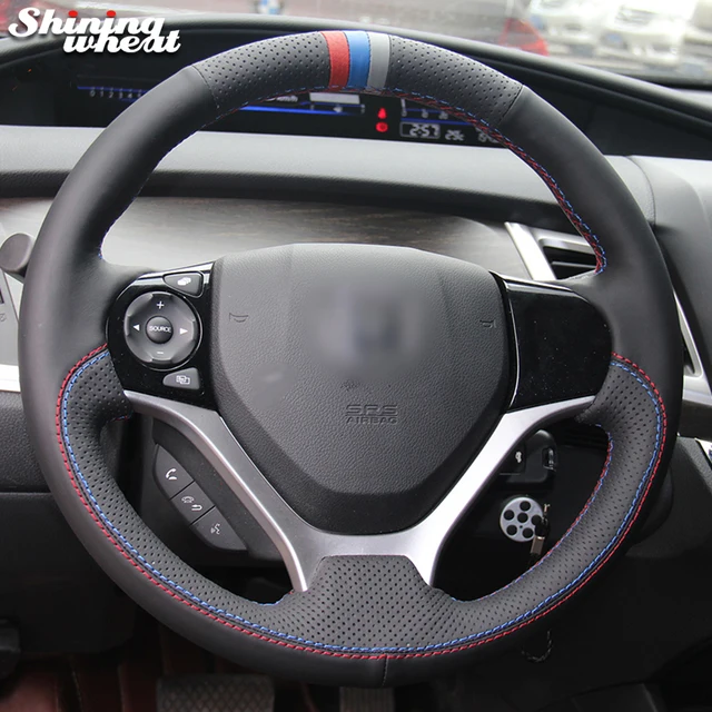 Shining wheat Red Blue Gray Marker Black Genuine Leather Car Steering