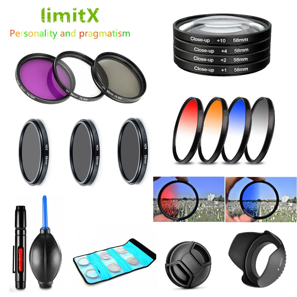 

UV CPL ND FLD Graduated Close Up Star Filter & Lens Hood Cap for Canon EOS 350D 400D 450D 500D 550D 600D 650D 700D 750D 18-55mm