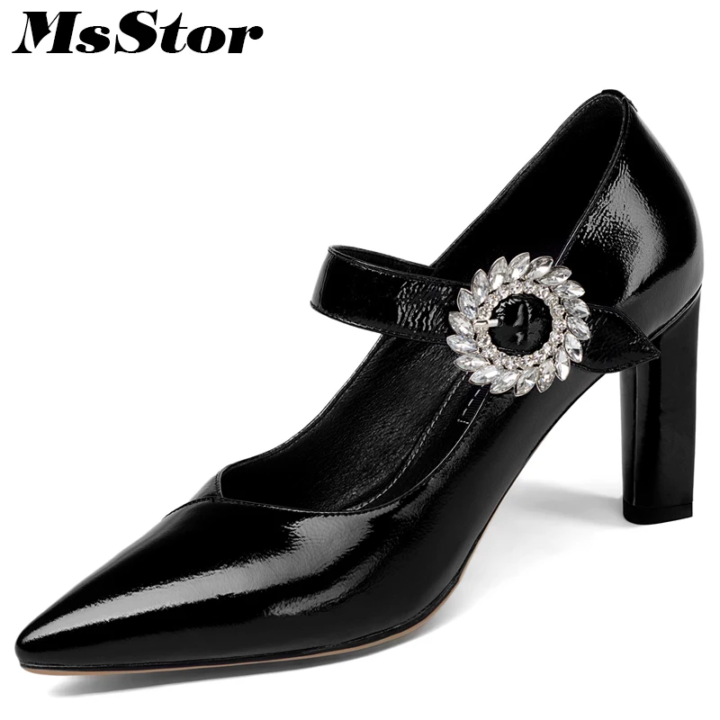 

MsStor Women Pointed Toe Pumps Fashion Metal Buckle High Heels Crystal Pumps 2018 Spring Shallow High Heel Pumps Women Shoes