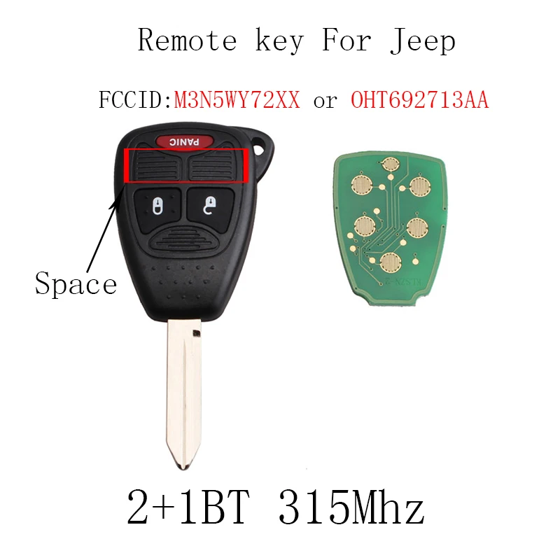 

Remote key 2+1 Buttons For Chrysler Dodge Jeep 2005-2012 Car Key Fob 315Mhz For Chrysler OHT692713AA or M3N5WY72XX