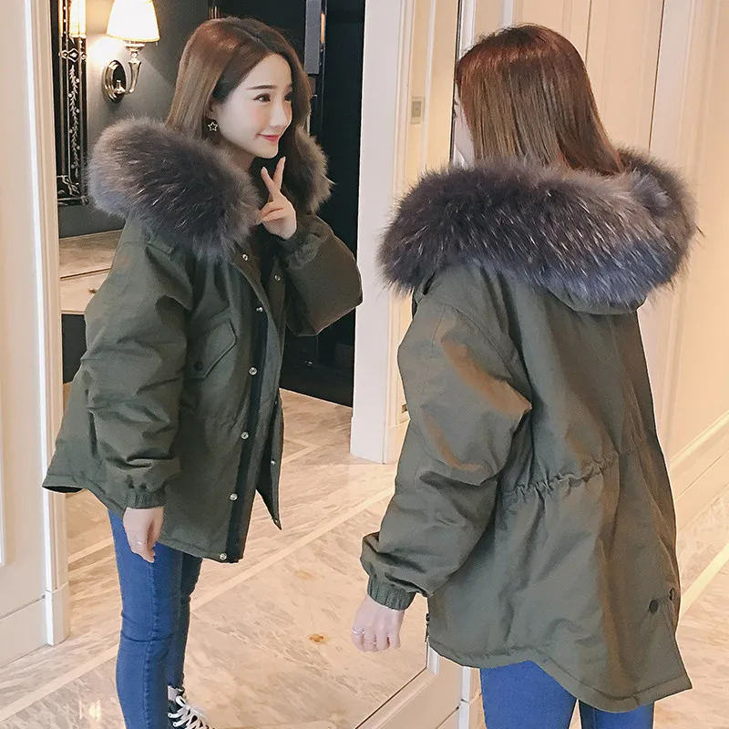 Parkas Fur Mode Femme Cw472 Collar De army Longues pink Hiver Nouveau Coton Survêtement Col Fourrure Thicking Femmes Dames black À Manches Capuche White black gray 2018 Green Veste Chaudes Colour caramel BrdCxeo