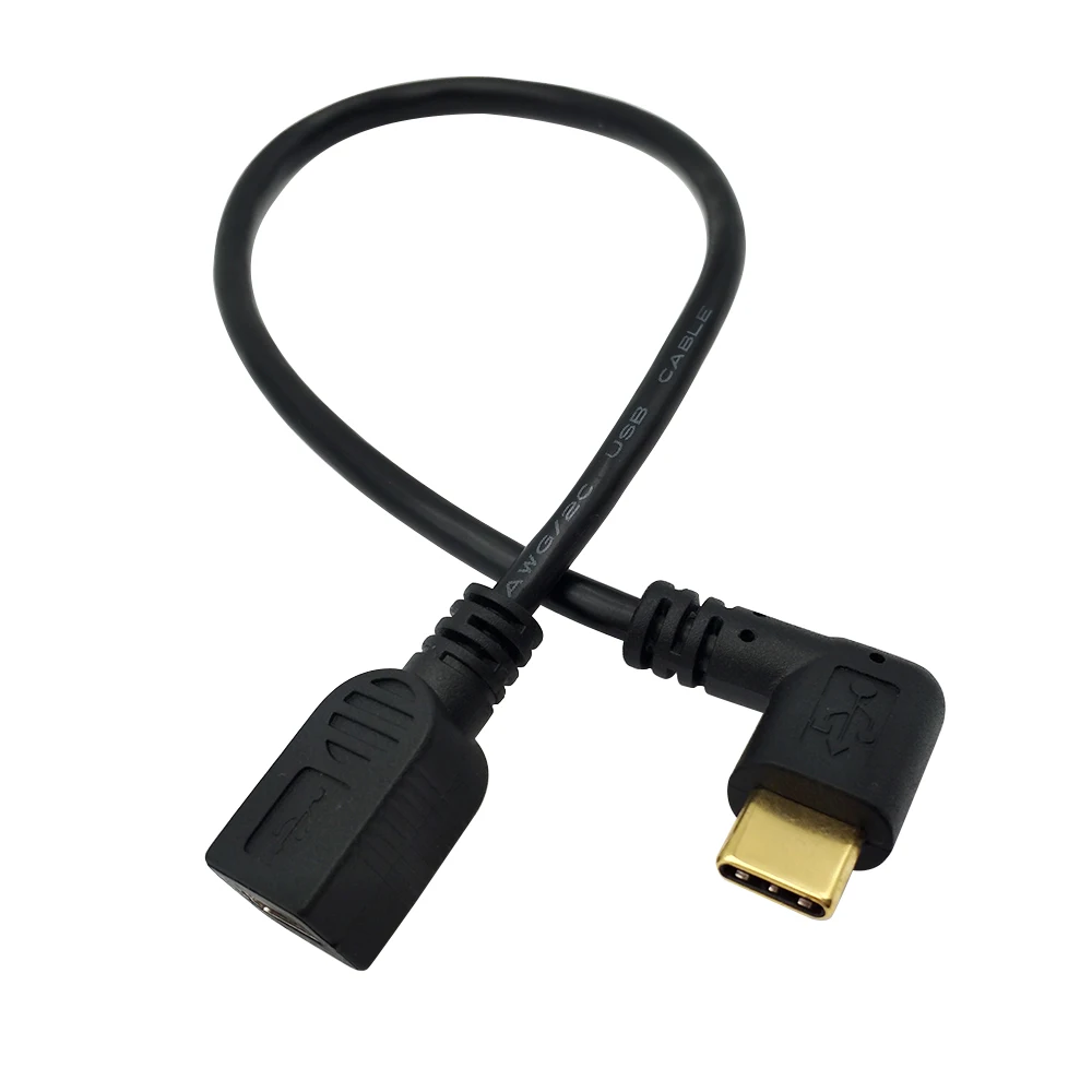 

DANSPEED Female to Male 90 Degree Angled Mini USB 2.0 to USB 3.1 Type C Data Cable 5Pin Connector Length 25CM