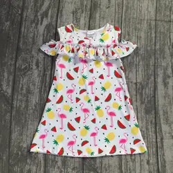2018 новое летнее платье для девочек эксклюзивная одежда для детей Фламинго узор длинное платье супер мило для маленьких детей одежда платье