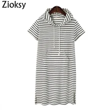 Zioksy Новинка 2017 года, летнее платье Для женщин в полоску с коротким рукавом толстовки Тонкий Толстовка Длинная толстовка платье