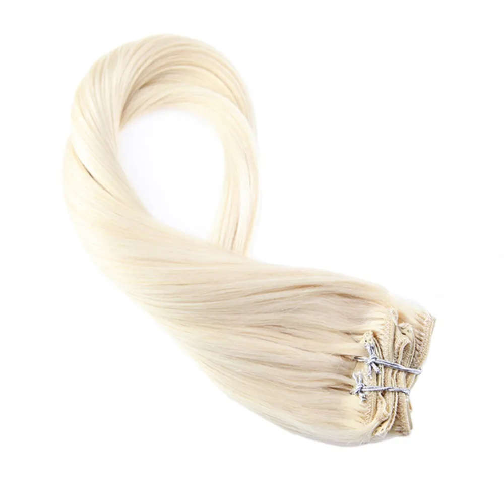 

Moresoo Remy Hair Clip in Extensions Color #60 Platinum Blonde 100 Remy Clip in Human Hair Extensions Double Weft 6pcs/Set 50G