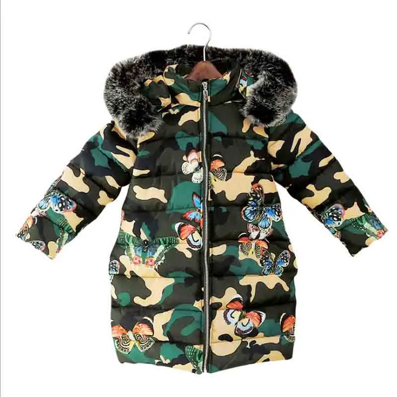 

BibiCola girls down cotton coats kids winter coat baby girl warm thickening hooded down cotton coat printing long outerwear