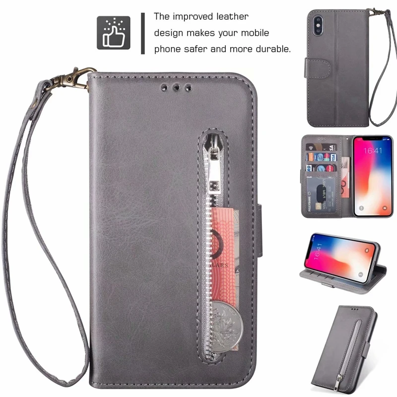 Кожаный чехол-кошелек для Huawei P30 Lite P20 Pro Y6 Y7 2019 Samsung M30 M20 M10 A70 A50 A30 карман на молнии ID