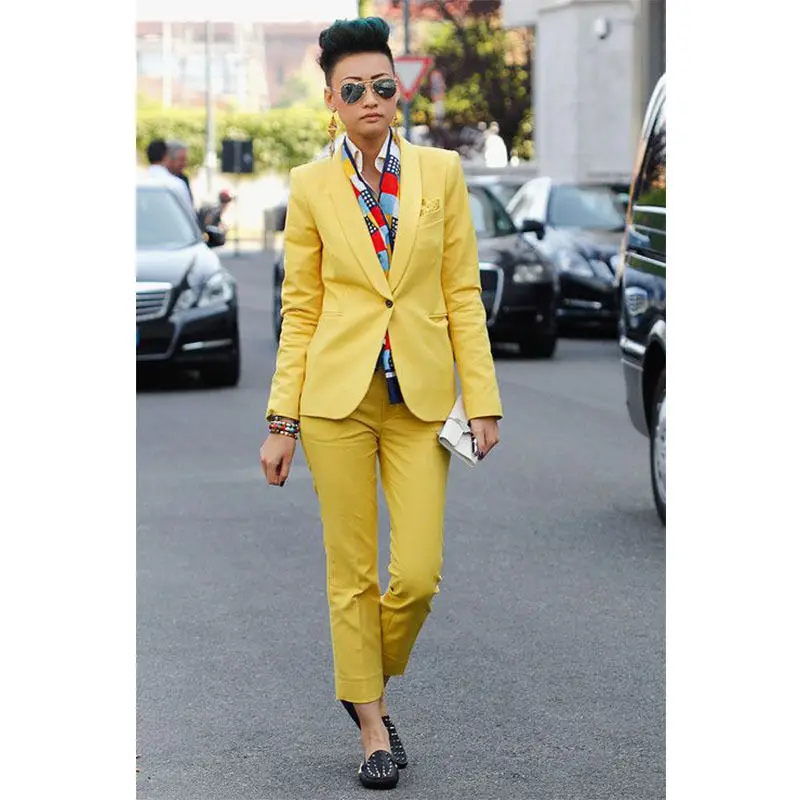 Yellow Pants Suits for Women Business Work Suits Female Trouser Suits