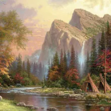 Поток в лесу Искусство Ручная роспись креативная цифровая картина маслом DIY живопись по номерам 24 цвета пигментная щетка живопись