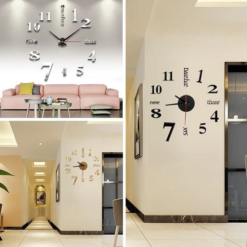 

New Arrival Modern DIY Analog 3D Mirror Surface Large Number Wall Clock Sticker Home Decor