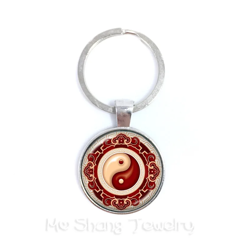 

Yin Yang Keychains Black White Cross Pendant Tai Ji Jewelry Glass Cabochon Keyring Yin Yang Women Men Gifts