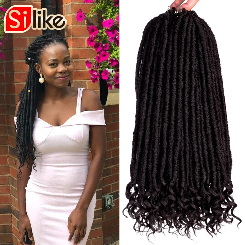 Silike 14 18 дюймов мягкие Faux Locs Curly концы крючком плетение волос синтетические волосы для наращивания 24 подставки/упаковка богиня искусственный Locs