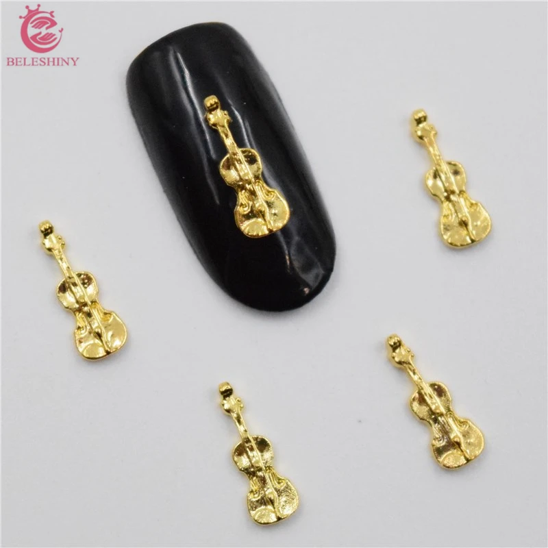 

50Pcs new Gold guitar nail stickers, 3D Metal Alloy Nail Art Decoration/Charms/Studs,Nails 3d Jewelry nail supplies BY030