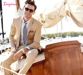 

Linyixun 2017 Latest Coat Pant Designs Champagne Tan Linen Suits Men Beach Slim Fit Simple Custom Summer Stylish Tuxedo 2 Piece