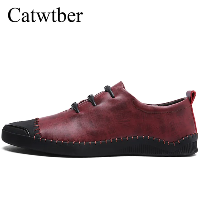 

Catwtber Spring Summer Boat Shoes Vintage Mens Casual Shoes Loafers Leather Handmade Comfortable Driving Shoes Breathable Boat