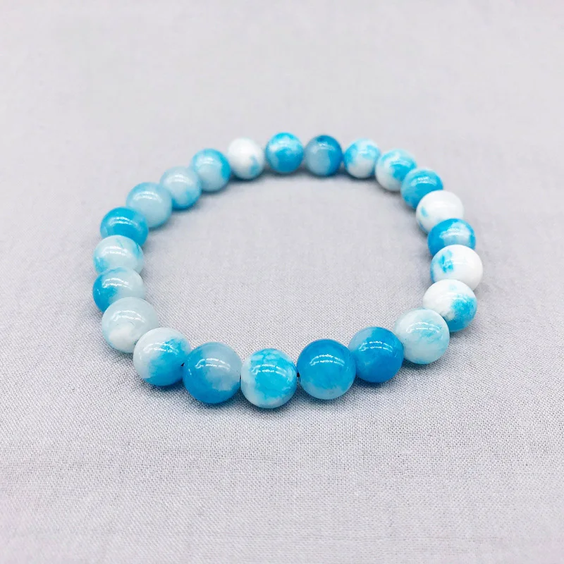 

Couples Bracelets for Men Women Blue aquamarin white Natural Stone Beaded Strand Wrap Buddha Bracelets&Bangles Jewelry 8mm 10mm
