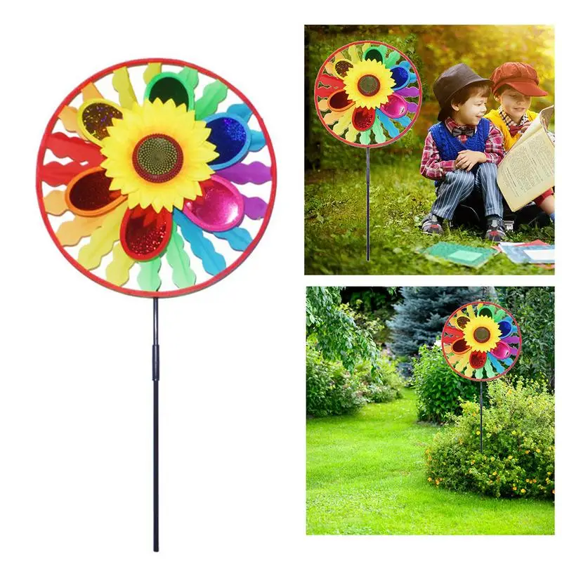 Colorful Sun Flower Turntable Windmill Wind Spinner Triple Wheel