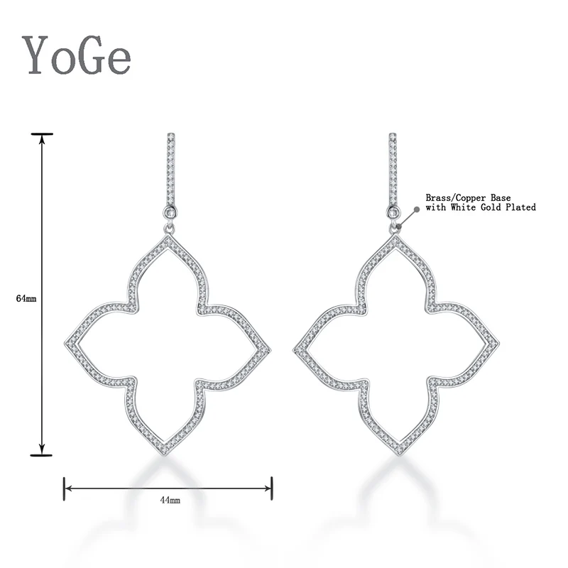 YoGe свадебные и вечерние ювелирные изделия для женщин, E3815 модные AAA CZ четырехлистные серьги в форме клевера