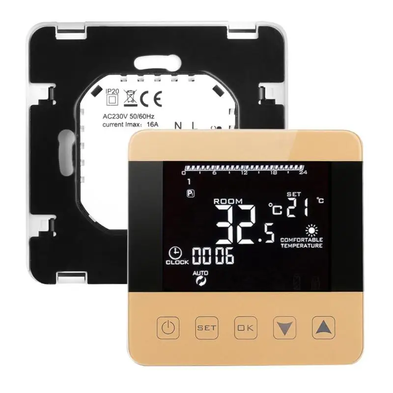 Умный Цифровой Сенсорный ЖК-экран регулятор температуры программируемый регулятор температуры нагревательный термостат для теплой домашней комнаты - Цвет: Electric Gold